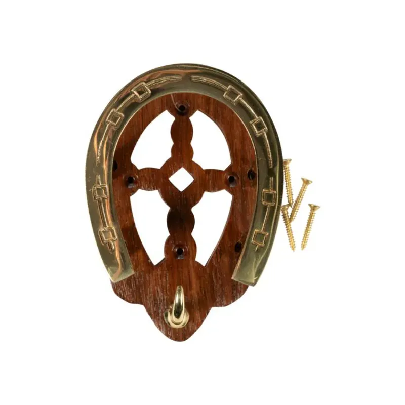 HKM Horseshoe Bridle Hook Made of Wood and Brass in Brown
