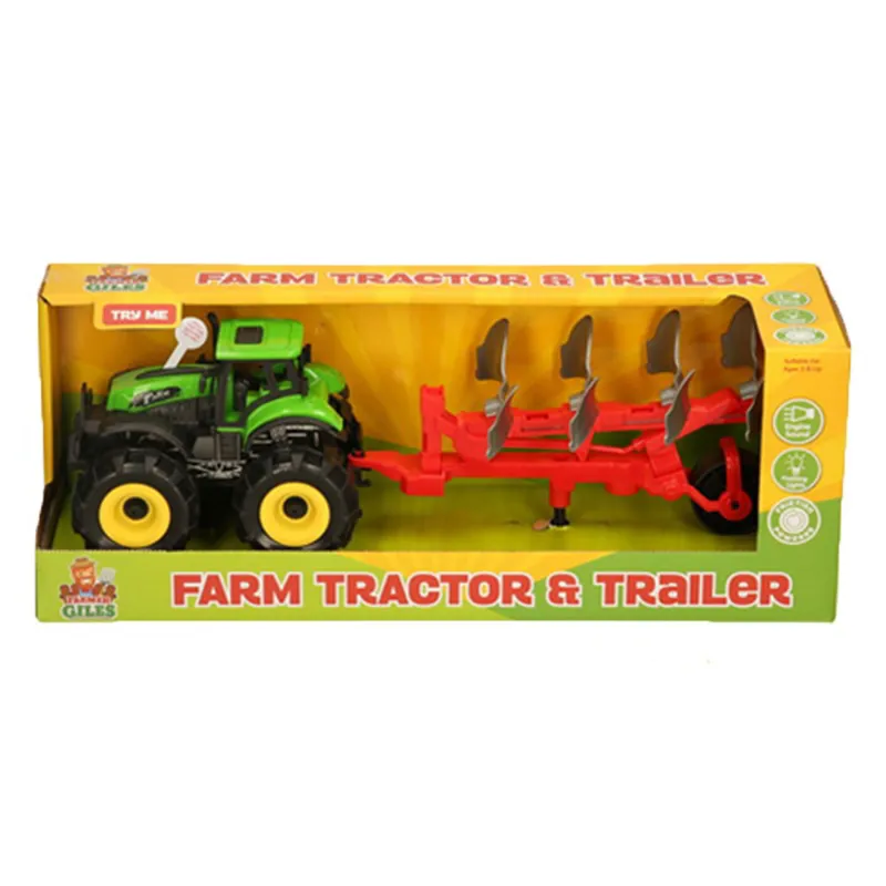 Farmer Giles Tractor and Trailer Toy Set - Green/Plow