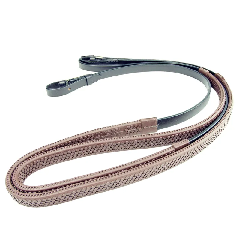 Dever Classic Hook Stud Rubber Grip Reins - Brown