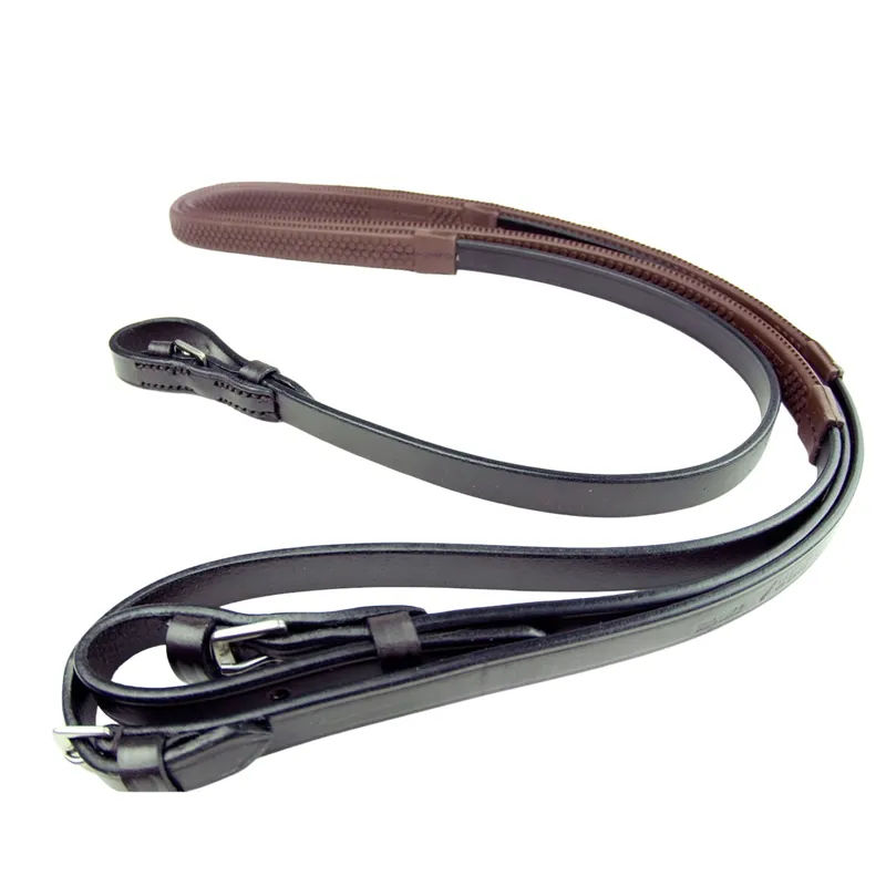 Dever Classic Buckle End Rubber Grip Reins - Brown-1