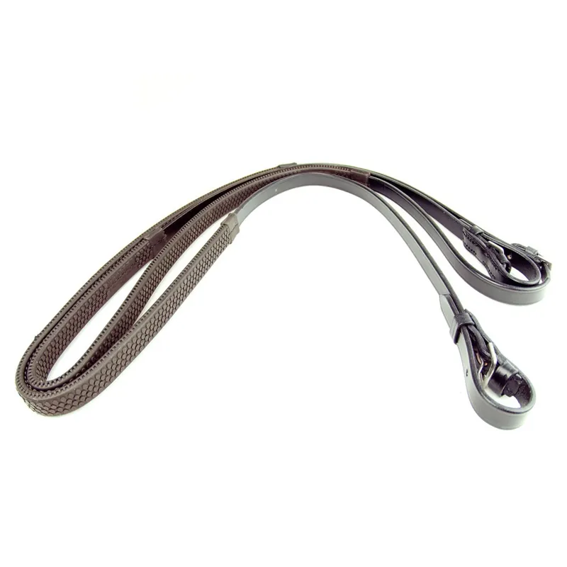 Dever Classic Buckle End Rubber Grip Reins - Brown-2