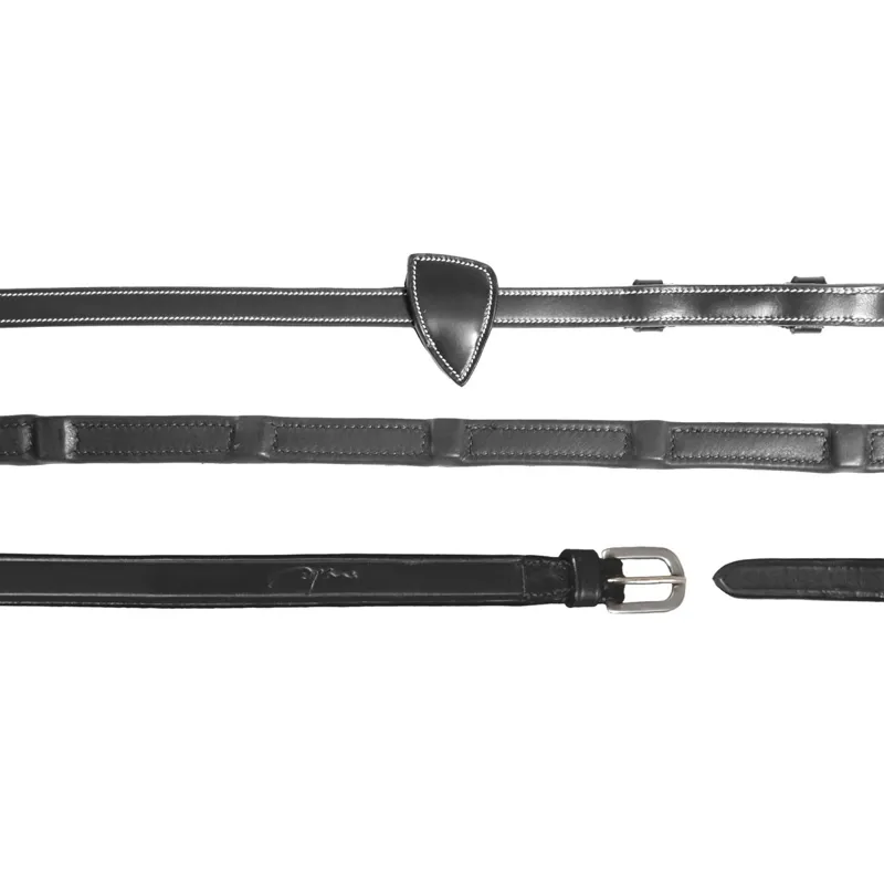 Dyon 1/2 Soft Leather Reins with 8 Integrated Stops - Black