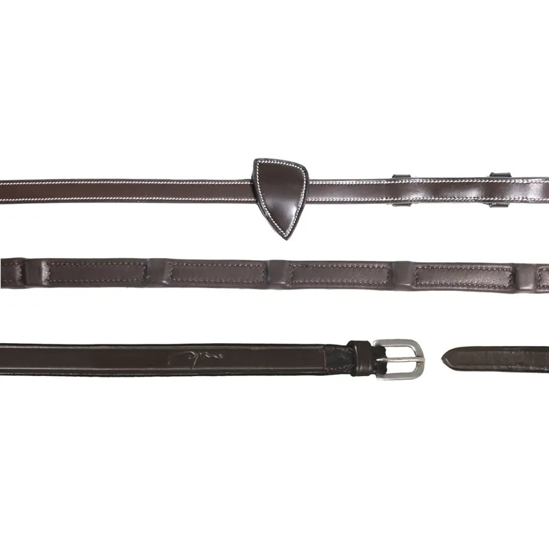 Dyon 1/2 Soft Leather Reins with 8 Integrated Stops - Brown