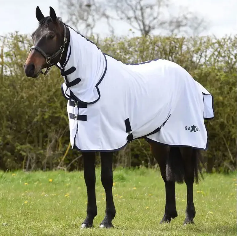 Saxon Mesh Combo Neck Fly Sheet White / Navy