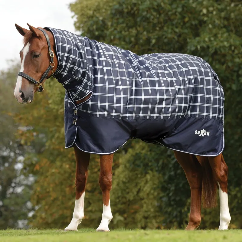 Saxon Defiant 600D Combo 200g Turnout Blanket - Navy Plaid
