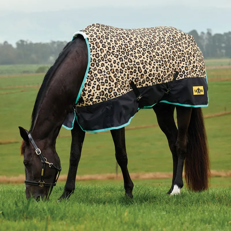 Saxon Defiant 600D Standard Neck 200g Turnout Blanket - Leopard Print-6