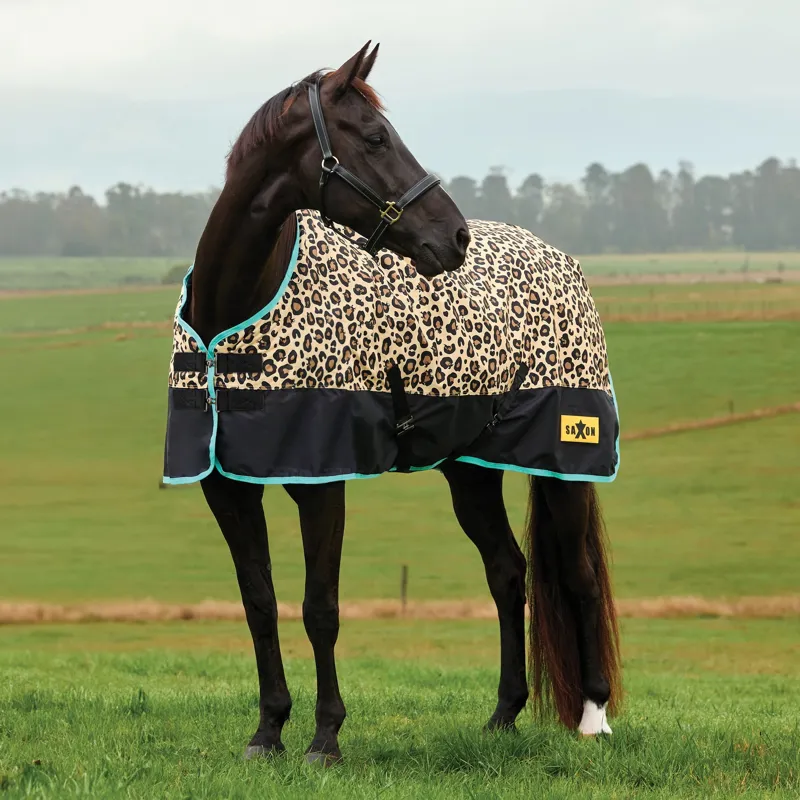 Saxon Defiant 600D Standard Neck 200g Turnout Blanket - Leopard Print-2