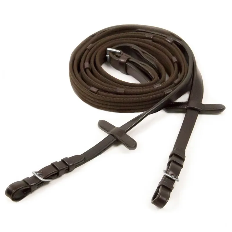 Schockemohle Continental Web Reins with Buckles - Dark Brown/Silver-1