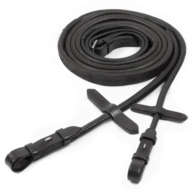 Schockemohle Rolled Rubber Grip Buckle End Reins - Black/Silver-1