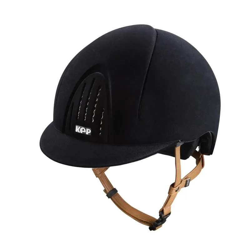 KEP Smart Nova Standard Velvet Riding Helmet - Black/Light Beige