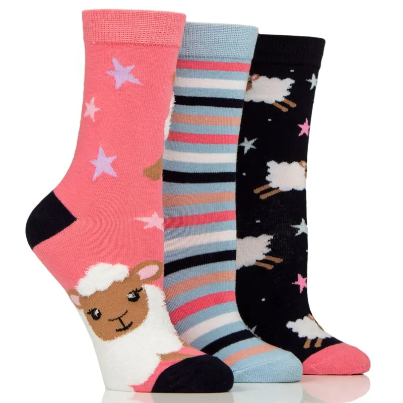 Sockshop Wild Feet Fashion Women's Crew Socks 3 Pack - Sheep