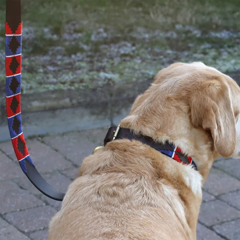 Benji and Flo Sublime Polo Leather Dog Leash - Red/Navy/White-1