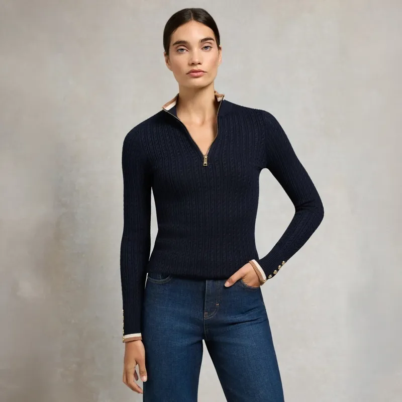 Holland Cooper Zoe Womens Quarter Zip Knit - Ink Navy-1