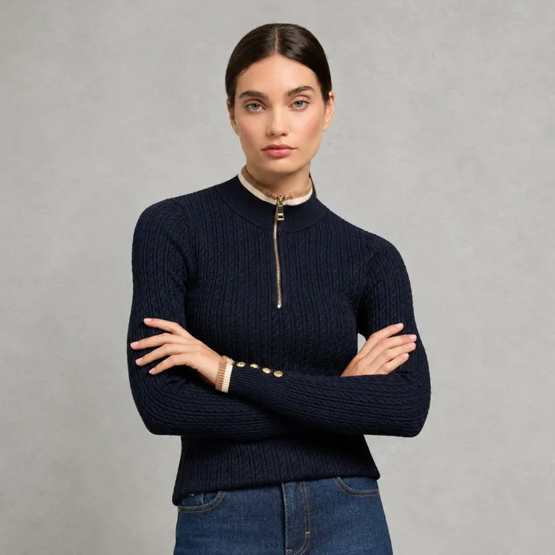 Holland Cooper Zoe Womens Quarter Zip Knit - Ink Navy