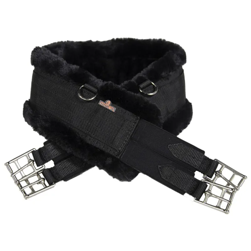 Kentucky Elastic Sheepskin Girth - Black/Black