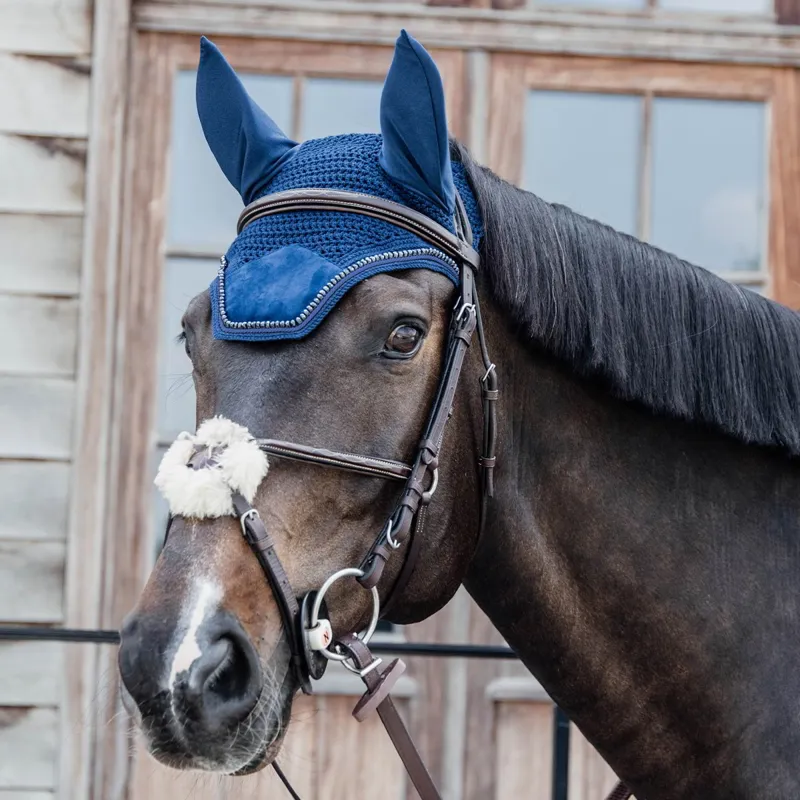 Kentucky Wellington Velvet Pearls Fly Bonnet - Navy-1