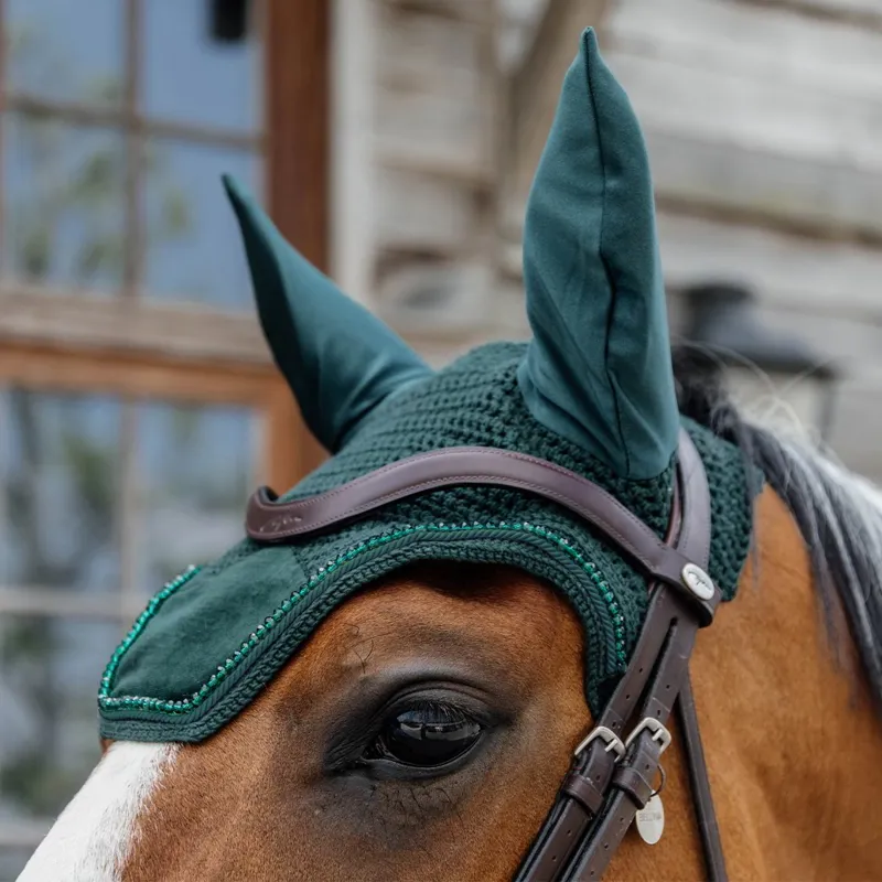 Kentucky Wellington Velvet Pearls Fly Veil - Pine Green-1