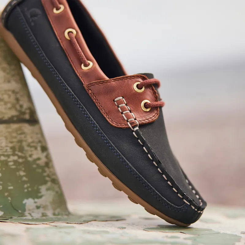 Chatham Cromer Ladies Driving Lace Moccasins - Dark Navy/Burgundy-9