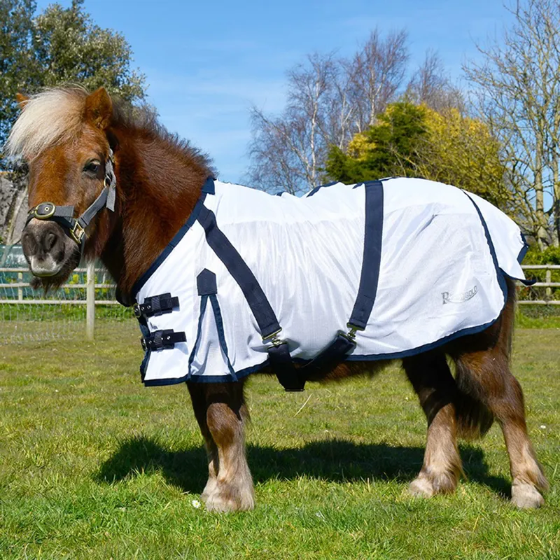 Rhinegold Mini Detachable Neck Fly Sheet - White/Navy-1