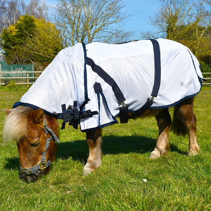 Rhinegold Mini Detachable Neck Fly Sheet - White/Navy