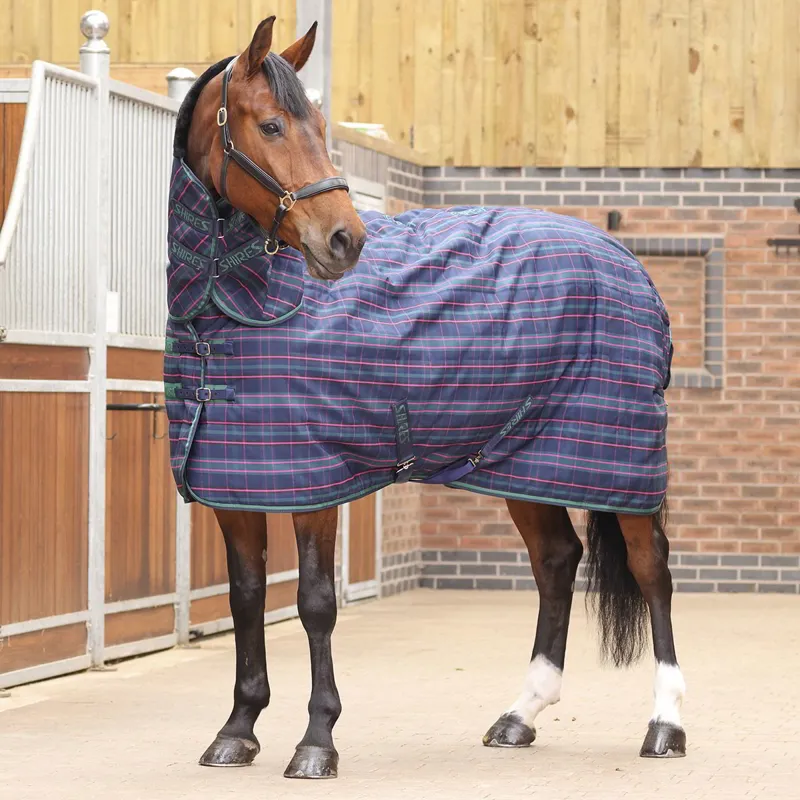 Shires Tempest Plus 100g Combo Neck Stable Blanket - Navy Tartan