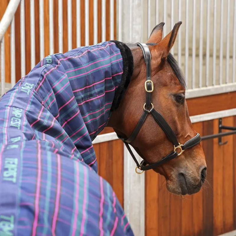 Shires Tempest Plus 100g Combo Neck Stable Blanket - Navy Tartan-1