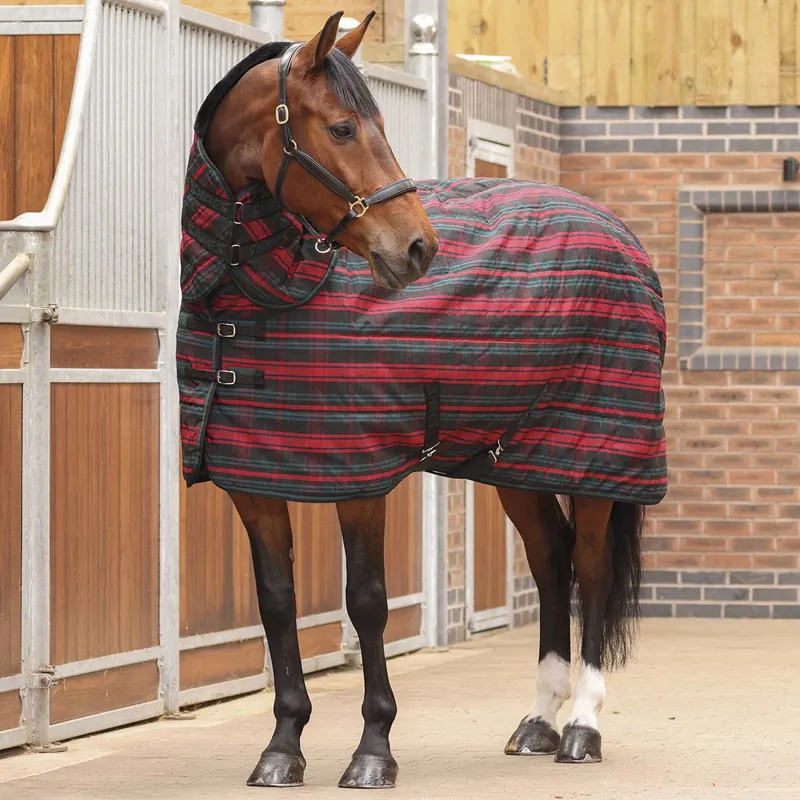 Shires Tempest Plus 200g Combo Neck Stable Blanket - Red Tartan-1