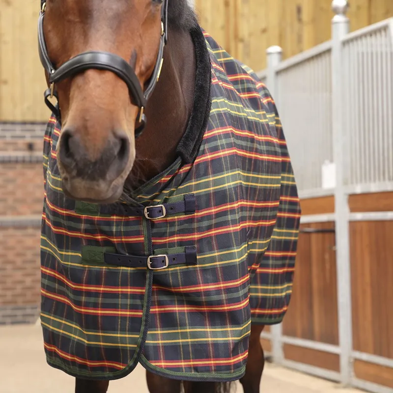 Shires Tempest Plus 0g Standard Neck Stable Rug - Green Tartan-2