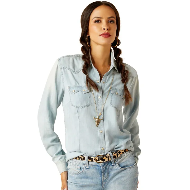 Ariat Blues Long Sleeve Women's Shirt - Bleached Chambray - X-Small