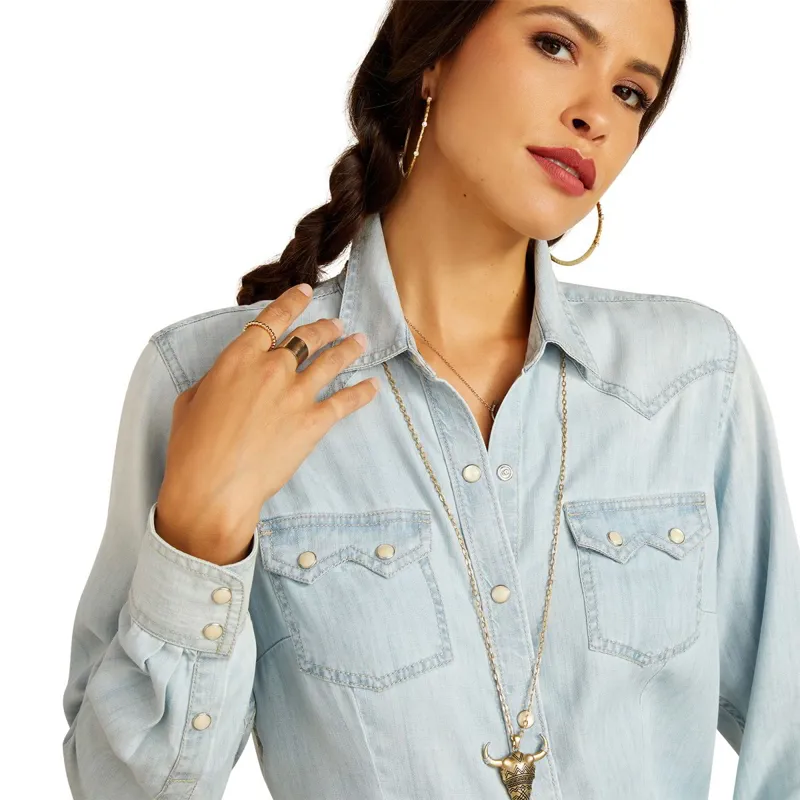 Ariat Blues Long Sleeve Women's Shirt - Bleached Chambray - X-Small-2