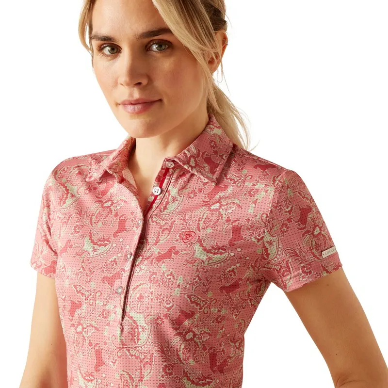Ariat Motif Ladies Short Sleeve Polo Shirt - Rose Baroque Horse-2