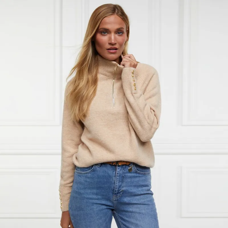 Holland Cooper Tori Half Zip Knit Ladies Sweater - Camel