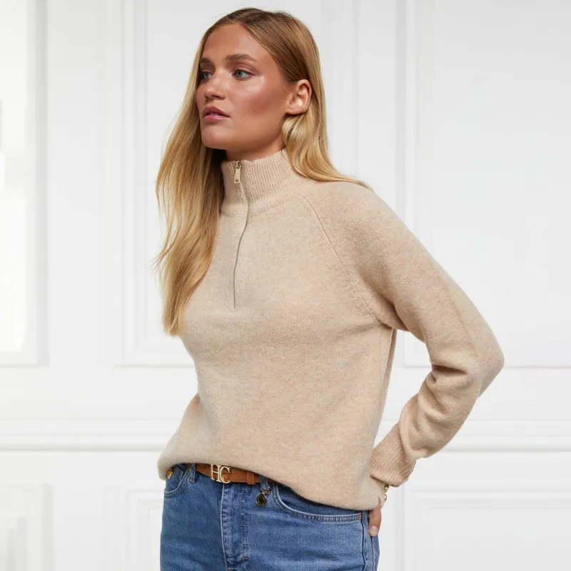 Holland Cooper Tori Half Zip Knit Ladies Sweater - Camel-1