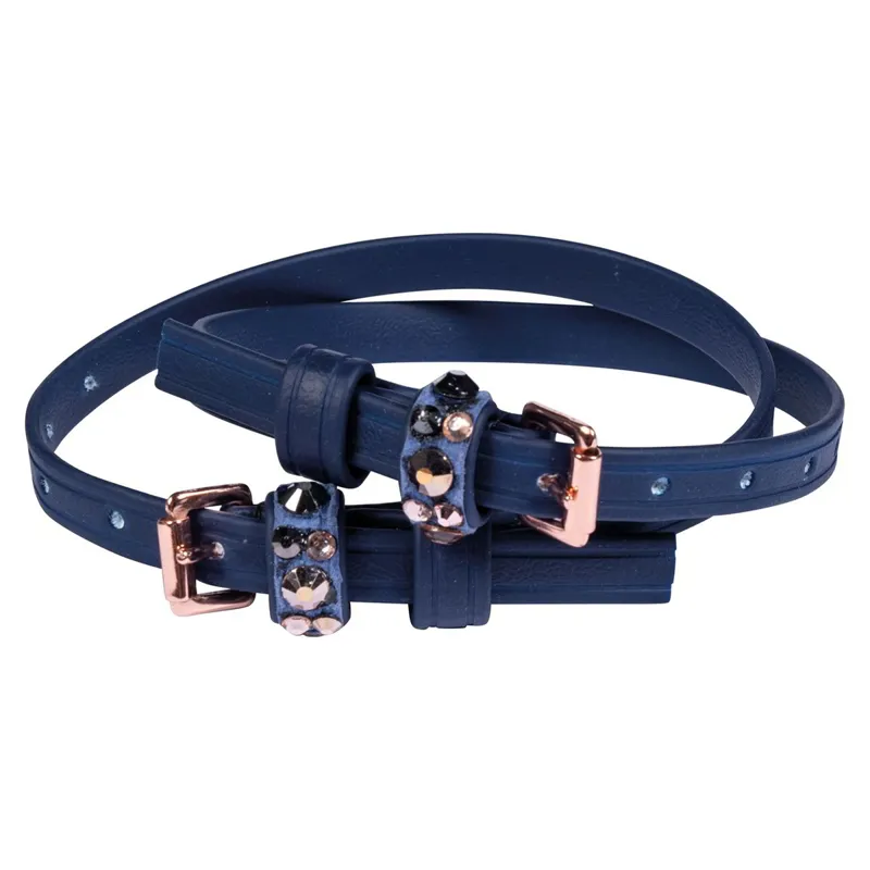 HKM Glamour Biothane Spur Straps - Deep Blue/Rose Gold
