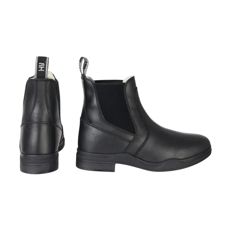 Hy Equestrian Fleece Lined Wax Leather Adults Paddock Boots - Black