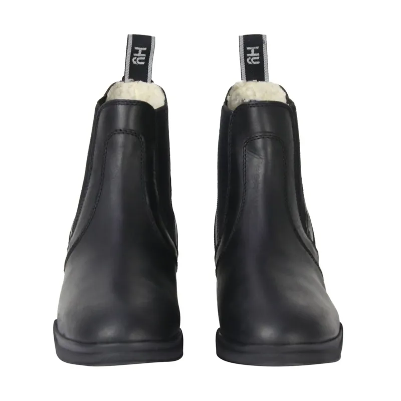 Hy Equestrian Fleece Lined Wax Leather Adults Paddock Boots - Black-1