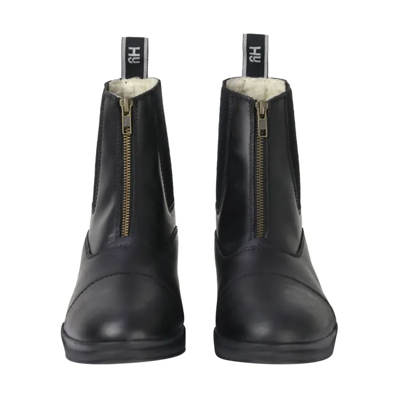 Hy Equestrian Fleece Lined Wax Leather Zip Paddock Boots - Black
