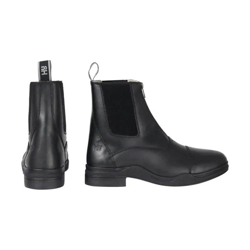 Hy Equestrian Fleece Lined Wax Leather Zip Paddock Boots - Black-1