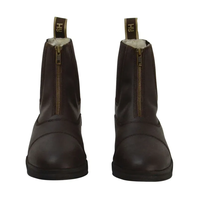 Hy Equestrian Fleece Lined Wax Leather Zip Paddock Boots - Brown-1