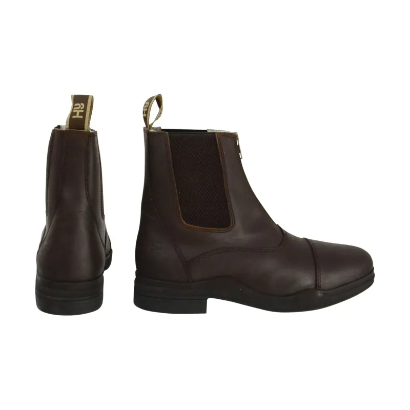 Hy Equestrian Fleece Lined Wax Leather Zip Paddock Boots - Brown