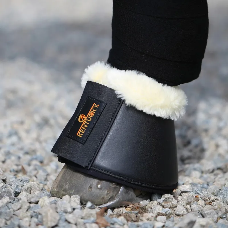 Kentucky Sheepskin Leather Bell Boots - Black/Natural-1