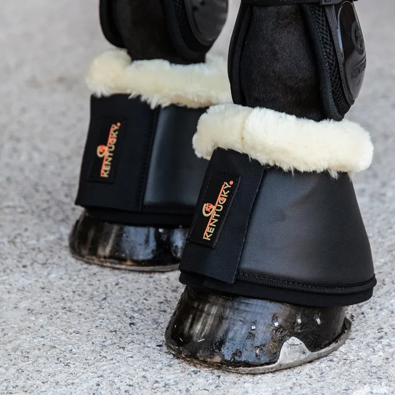 Kentucky Sheepskin Leather Bell Boots - Black/Natural-2