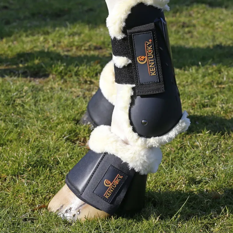 Kentucky Sheepskin Leather Bell Boots - Black/Natural-4
