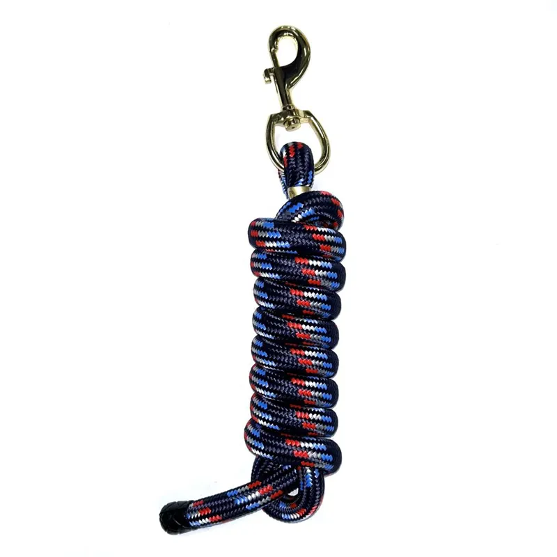 KM Elite Double Braided Nylon Swivel Snap Lead Rope - Navy/Red/Silver