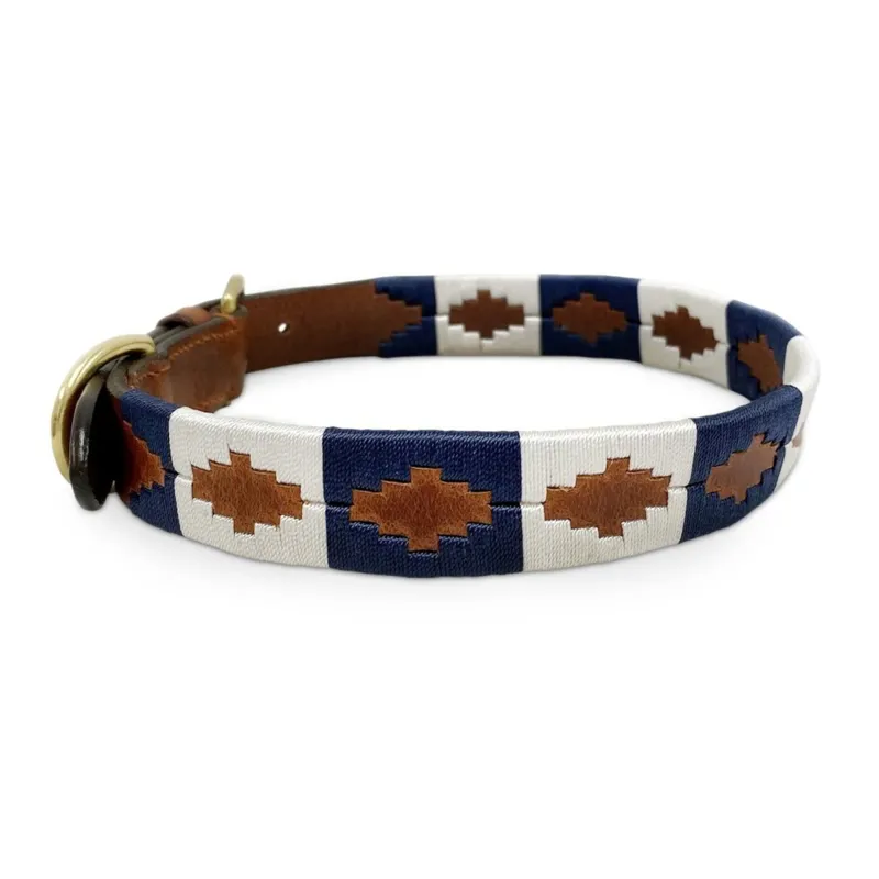 KM Elite Argentinian Dog Collar - Admiral Navy/White