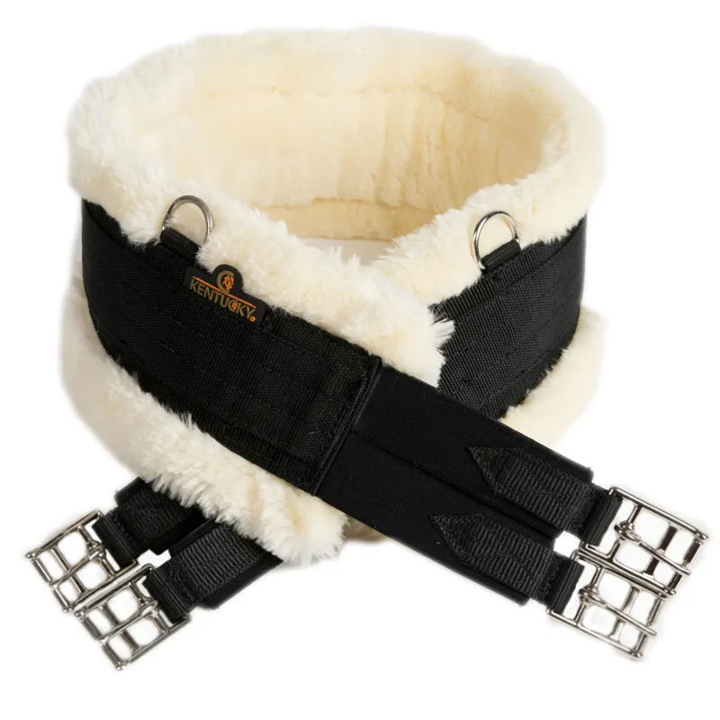 Kentucky Elastic Sheepskin Girth - Black/Natural