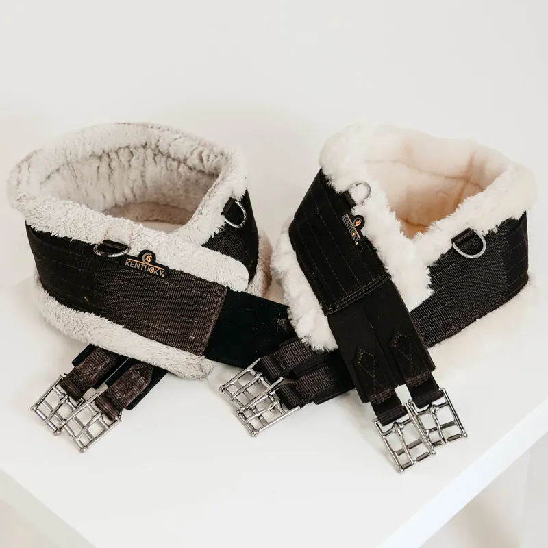 Kentucky Elastic Sheepskin Girth - Black/Natural-3