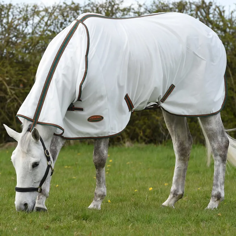 WeatherBeeta ComFiTec Tyro Mesh Combo Neck Fly Sheet - White/Green-1