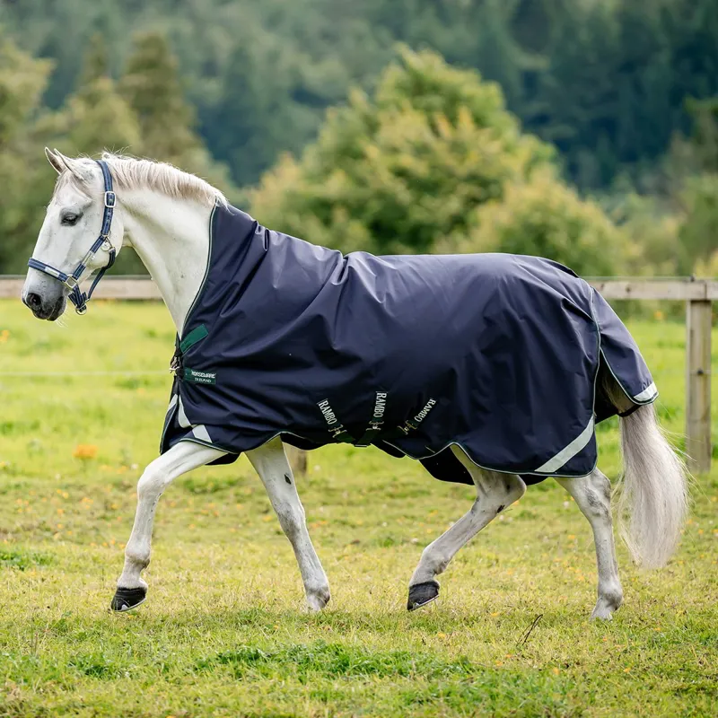 Rambo Wug 0g High Neck Turnout Blanket - Navy/Hunter Green-2