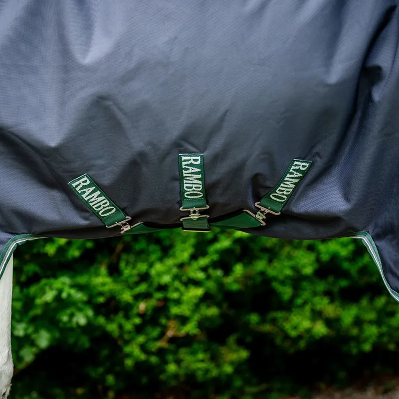 Rambo Wug 0g High Neck Turnout Blanket - Navy/Hunter Green-4